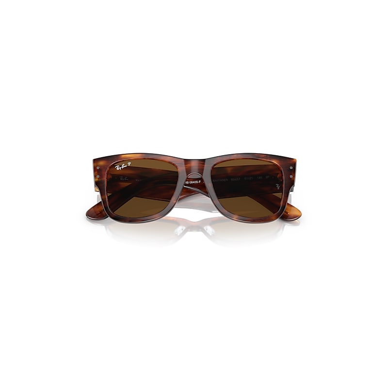 Ray-Ban Mega Wayfarer Sunglasses Striped Havana Frame Brown Lenses Polarized 52-21