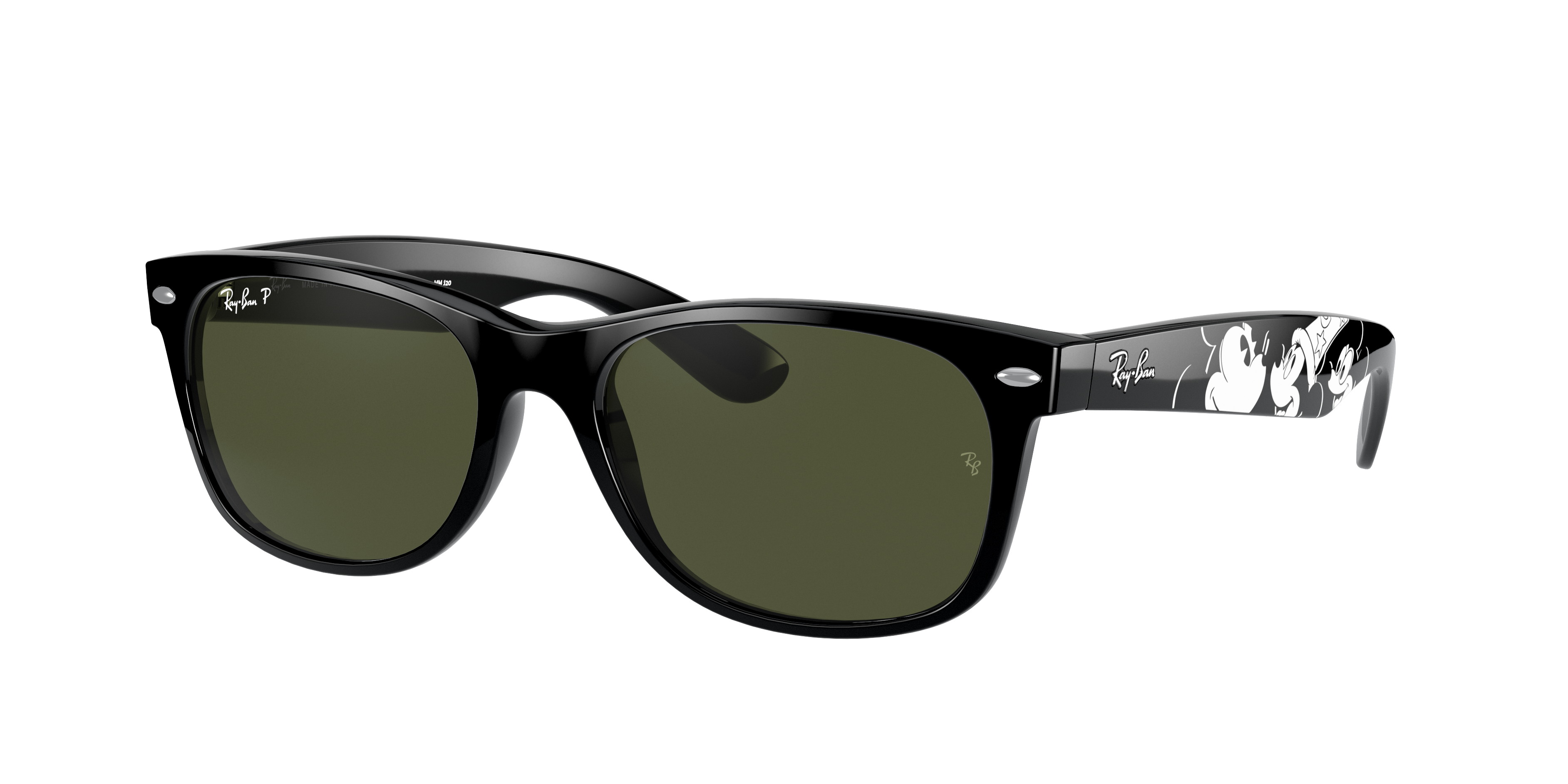 RB2132 NEW WAYFARER MICKEY S20 Polished Black Frame G-15 Green Lenses 55-18