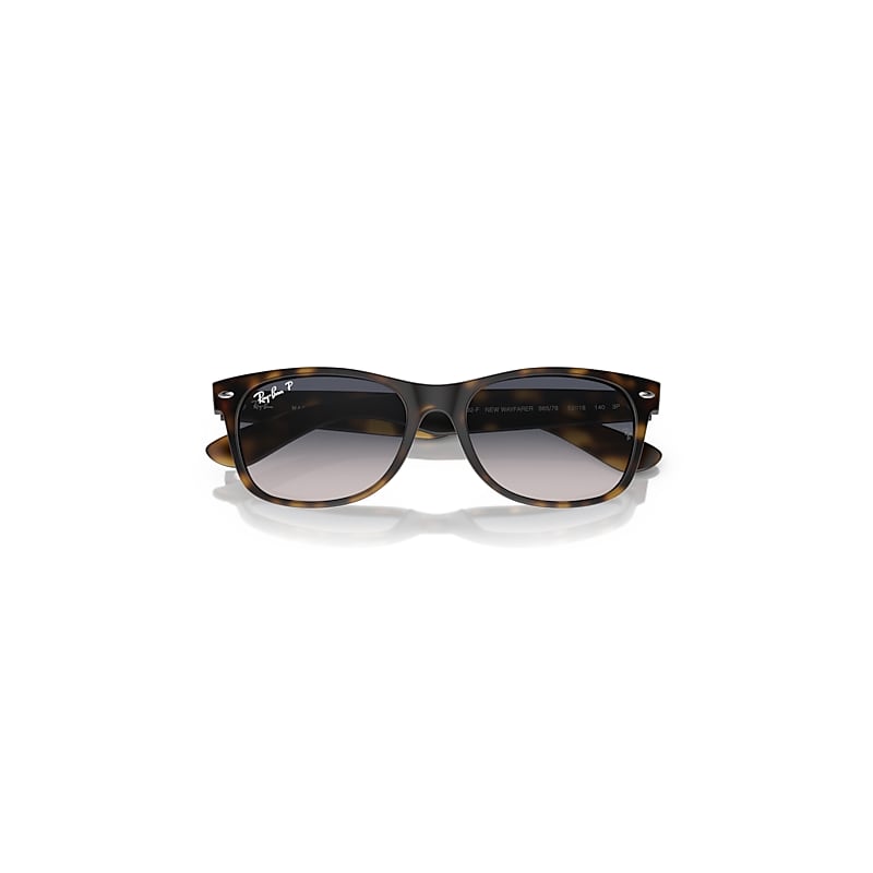 Ray-Ban New Wayfarer Classic Sunglasses Havana Frame Blue Lenses Polarized 55-18