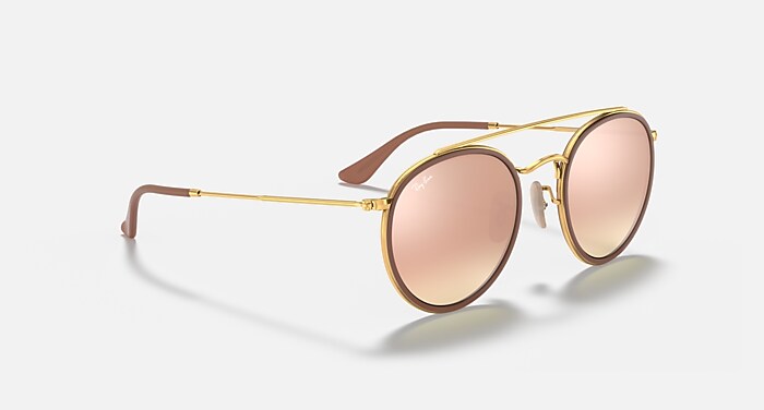 Ray-Ban Round Double Bridge Sunglasses - Tan ROUND DOUBLE BRIDGE Sunglasses in Arista Gold and Brown  main image 3