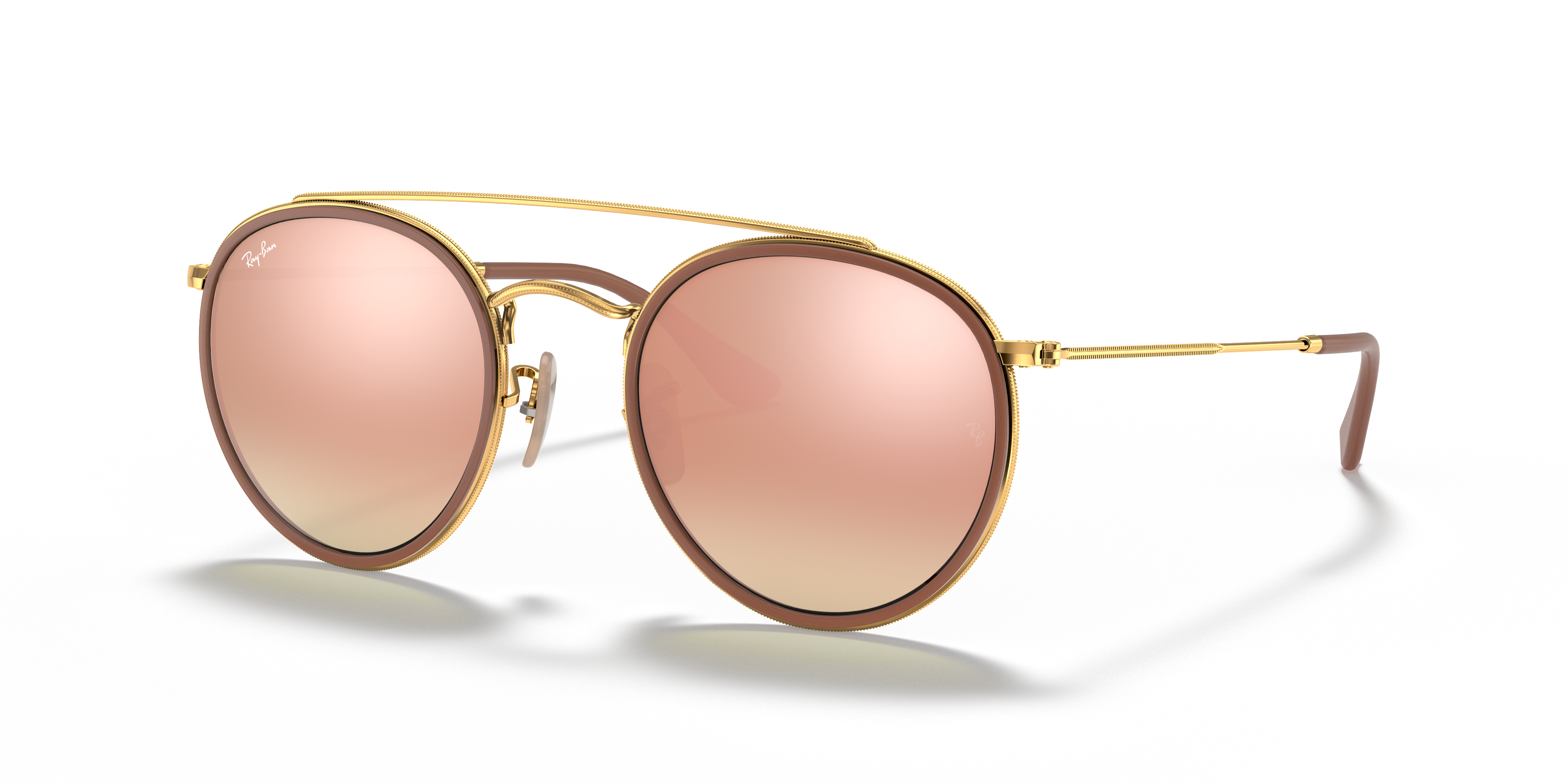 ROUND DOUBLE BRIDGE Polished Arista Gold Frame Brown Lenses 51-22