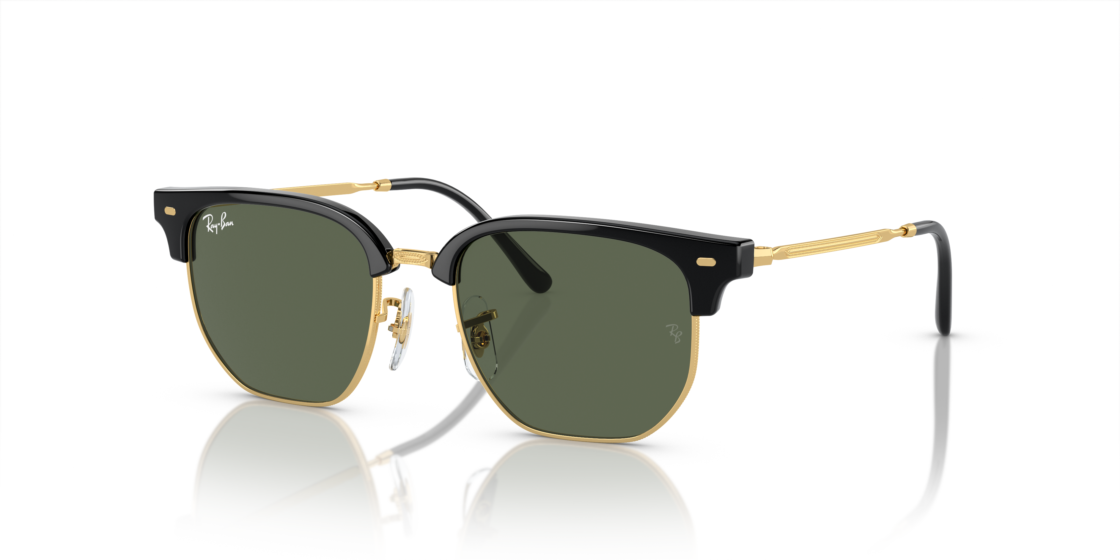 NEW CLUBMASTER KIDS Polished Black On Gold Frame Dark Green Lenses 47-17