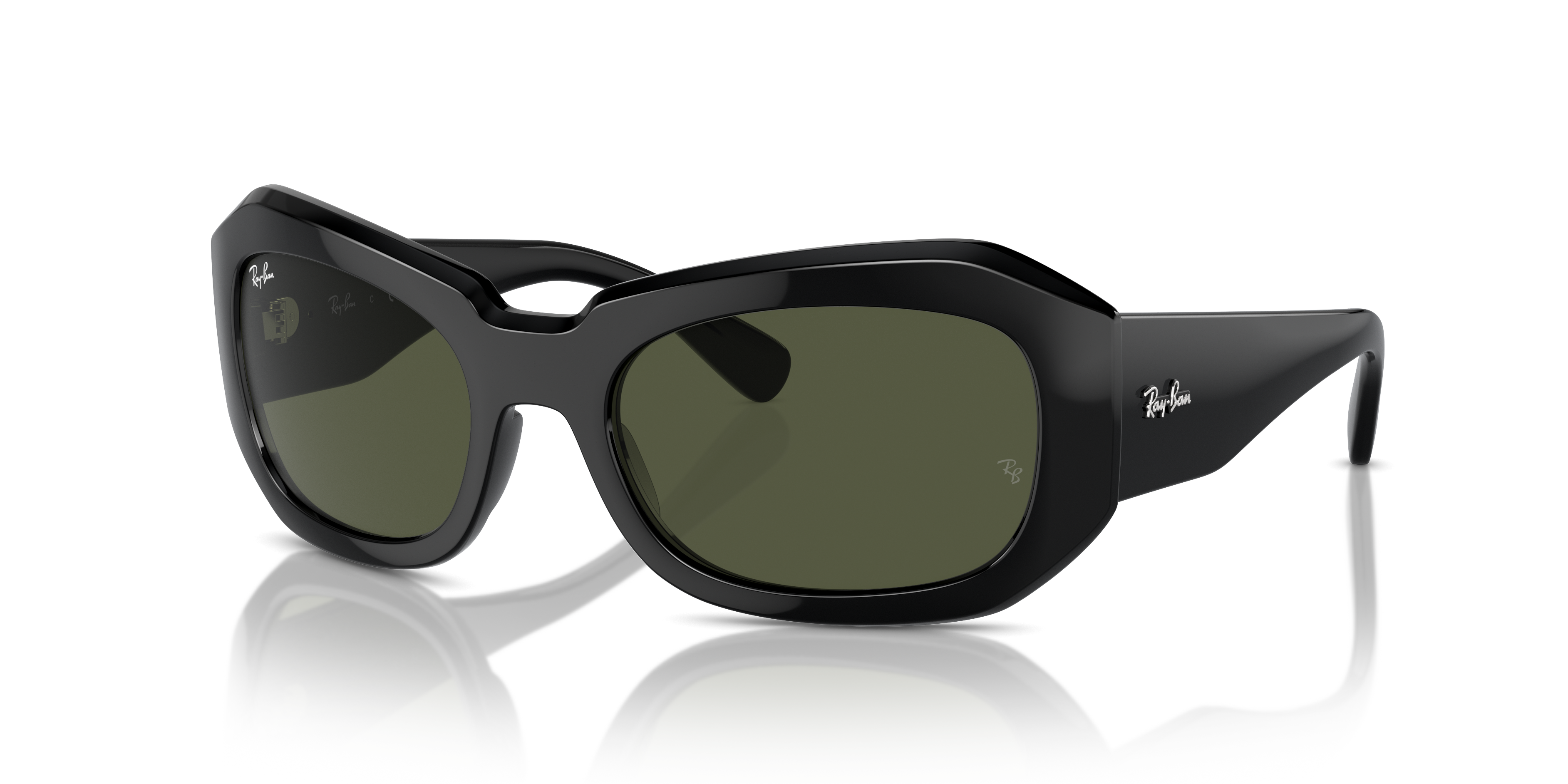 BEATE Polished Black Frame Green Lenses 56-20