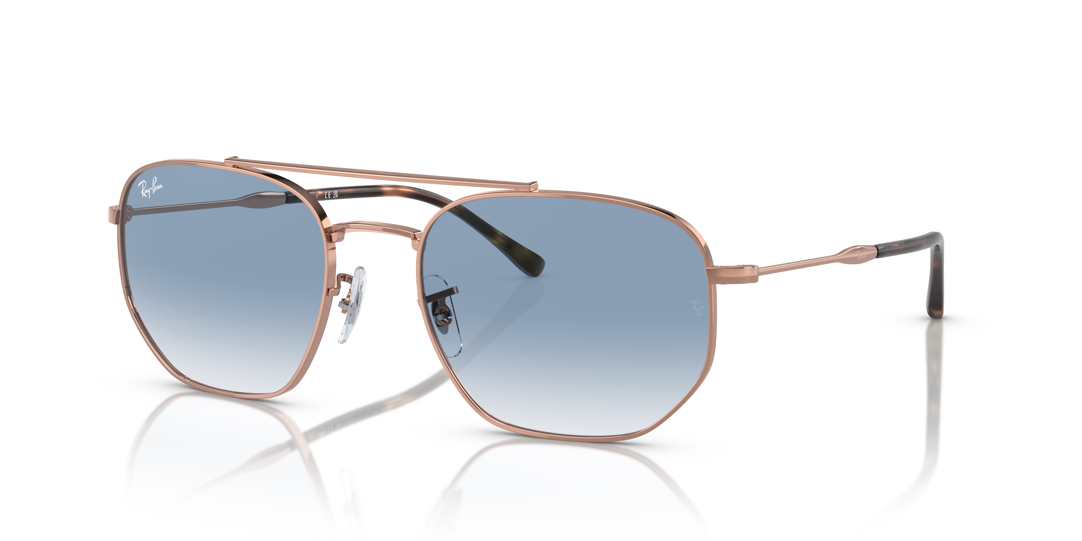 RB3707 Polished Rose Gold Frame Blue Lenses 54-20