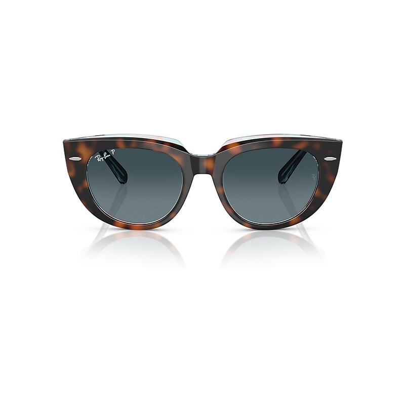 Ray Ban Doreen Sunglasses Dark Havana On Transparent Multicolor Frame Blue Lenses Polarized 52-20 In Dark Havana On Transparent Multicolor