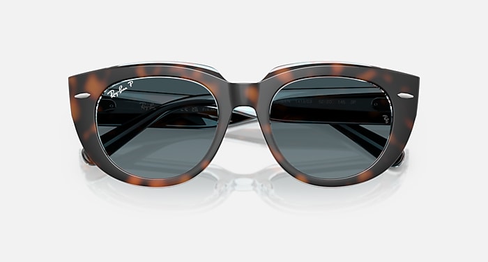 Ray-Ban Sunglasses Woman Doreen - Dark Havana On Transparent Multicolor Frame Blue Lenses 52-20 Polarized