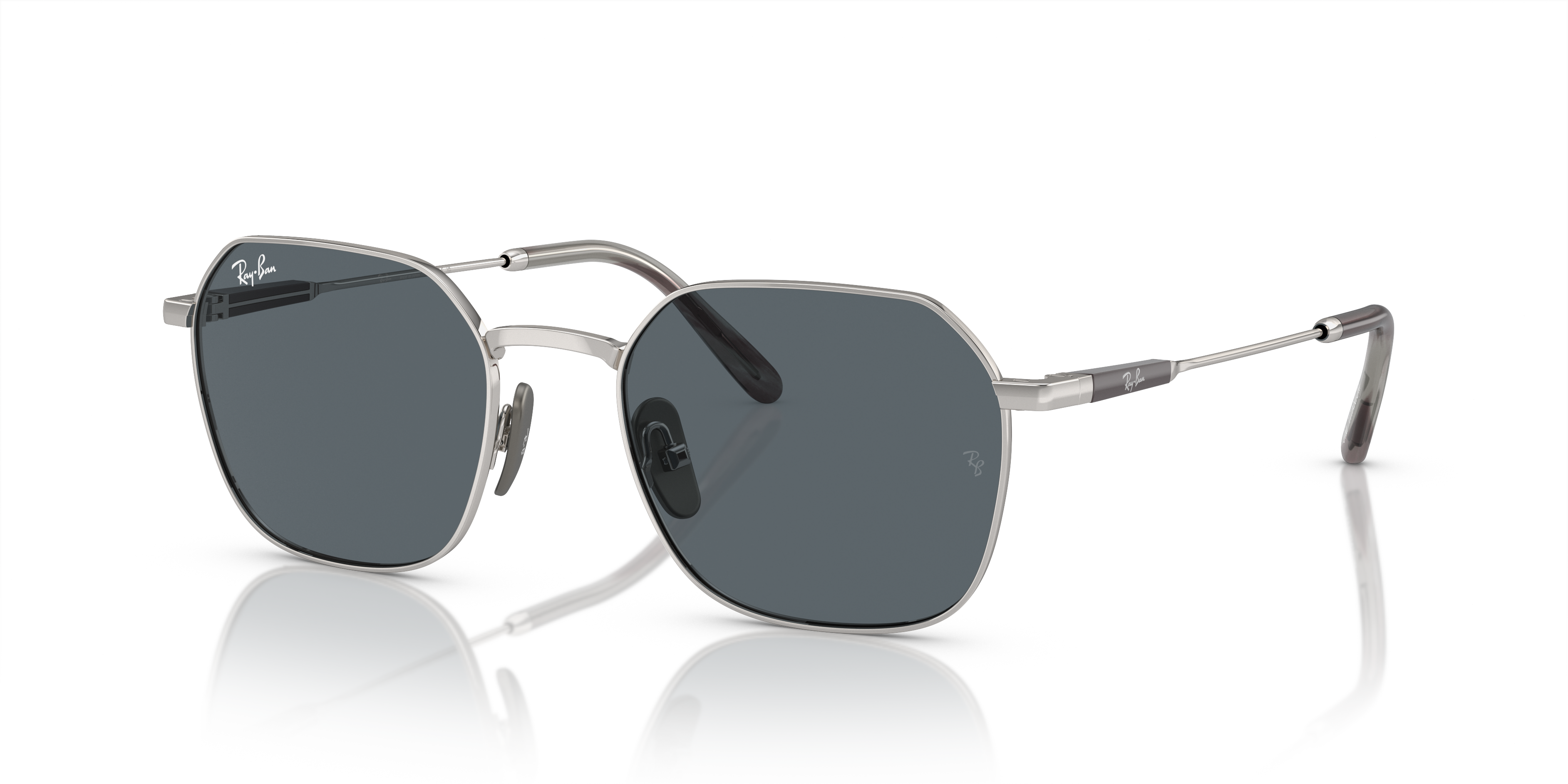 JIM TITANIUM Polished Silver Frame Blue Lenses 53-20