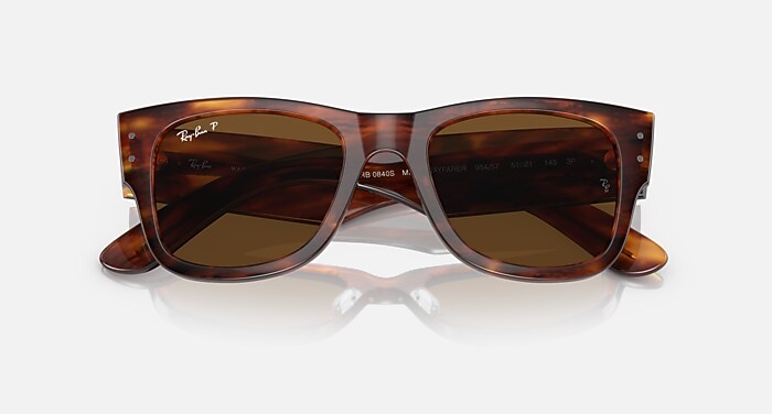 Ray-Ban Sunglasses Unisex Mega Wayfarer - Striped Havana Frame Brown Lenses 51-21 Polarized