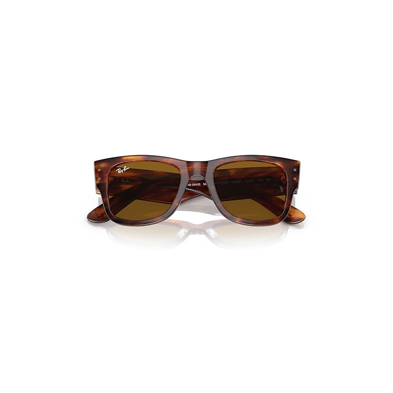 Ray-Ban Mega Wayfarer Sunglasses Striped Havana Frame Brown Lenses 51-21