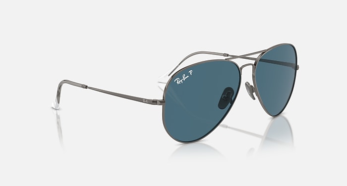Ray-Ban Sunglasses Unisex Aviator Titanium Gunmetal Frame Blue Lenses  58-14 Polarized