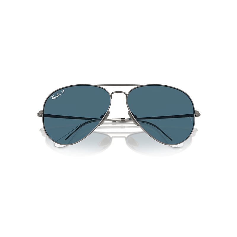 Ray-Ban Aviator Titanium Sunglasses Gunmetal Frame Blue Lenses Polarized 62-14