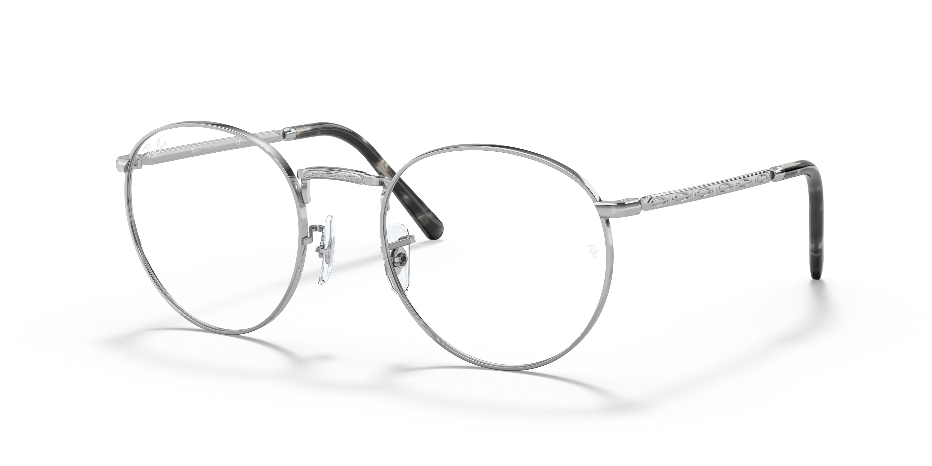 NEW ROUND OPTICS Polished Silver Frame Clear Lenses 47-21
