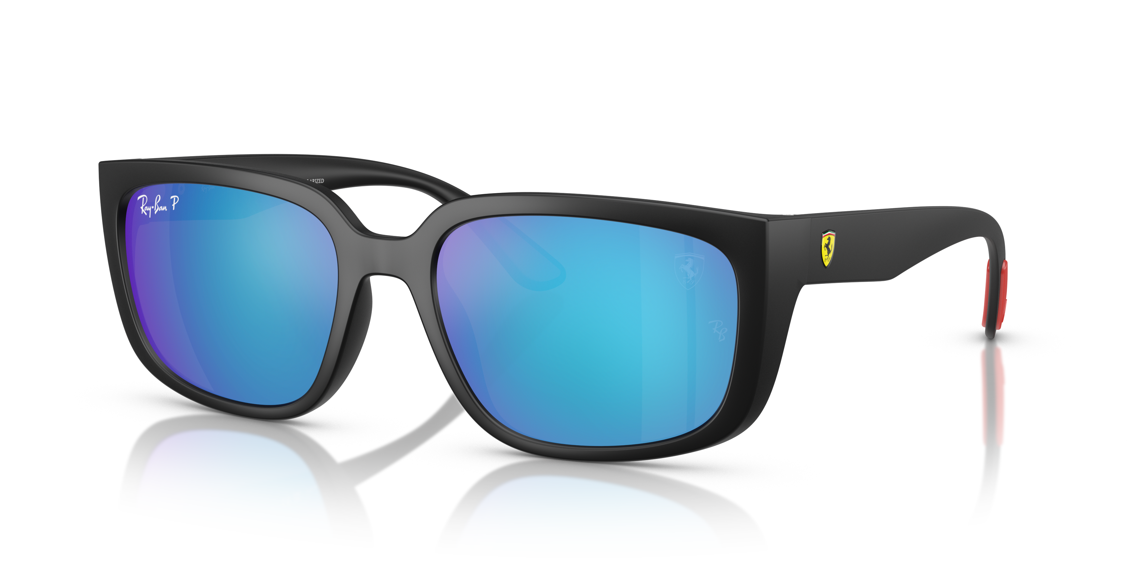 RB4443M SCUDERIA FERRARI COLLECTION CHROMANCE Matte Black Frame Green Mirror Blue Polar Lenses 57-19