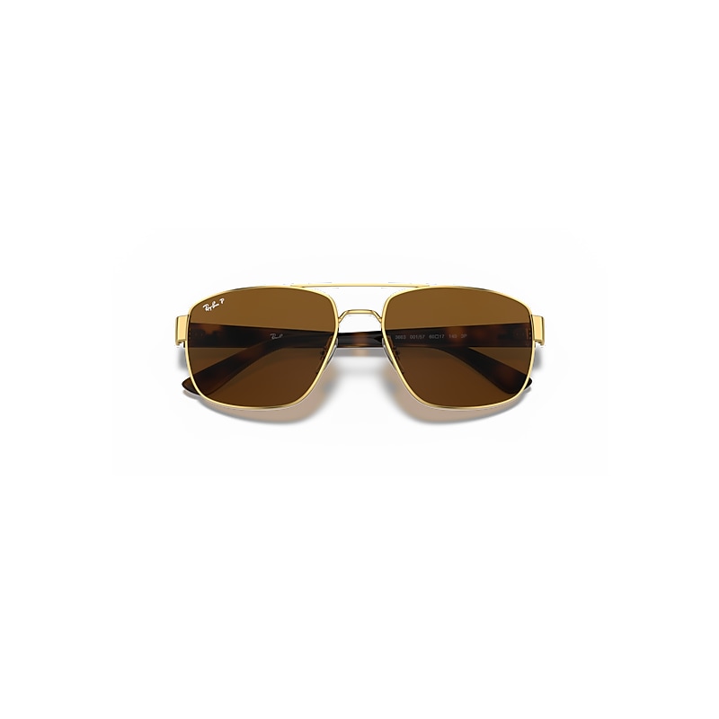 【新品未使用】Ray-Ban サングラス RB3663 ゴールド ケース付 Ray-Ban RB3663 XL (60 - 17) with Brown lenses and Gold frame
