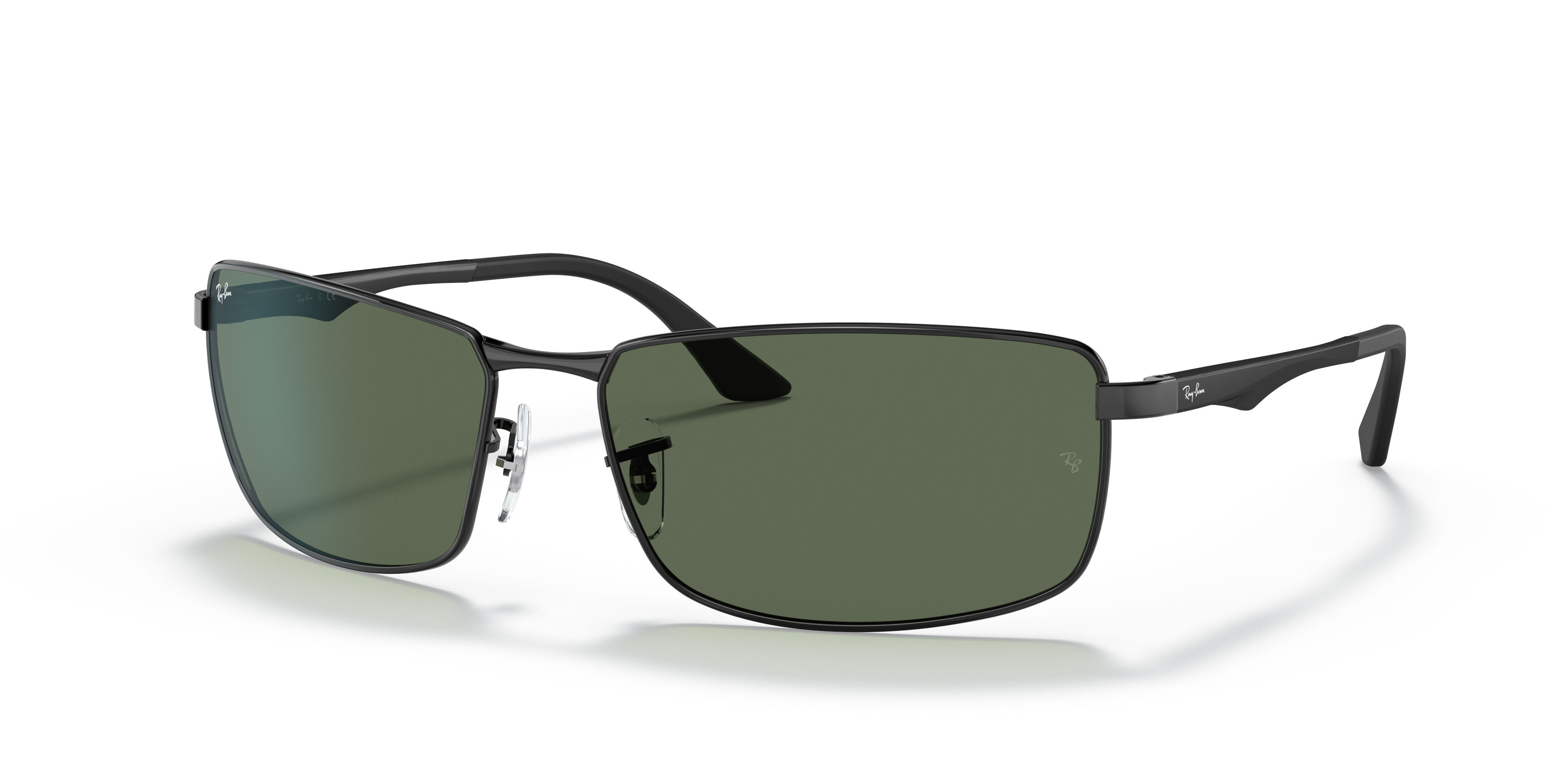 RB3498 Polished Black Frame Green Lenses 64-17