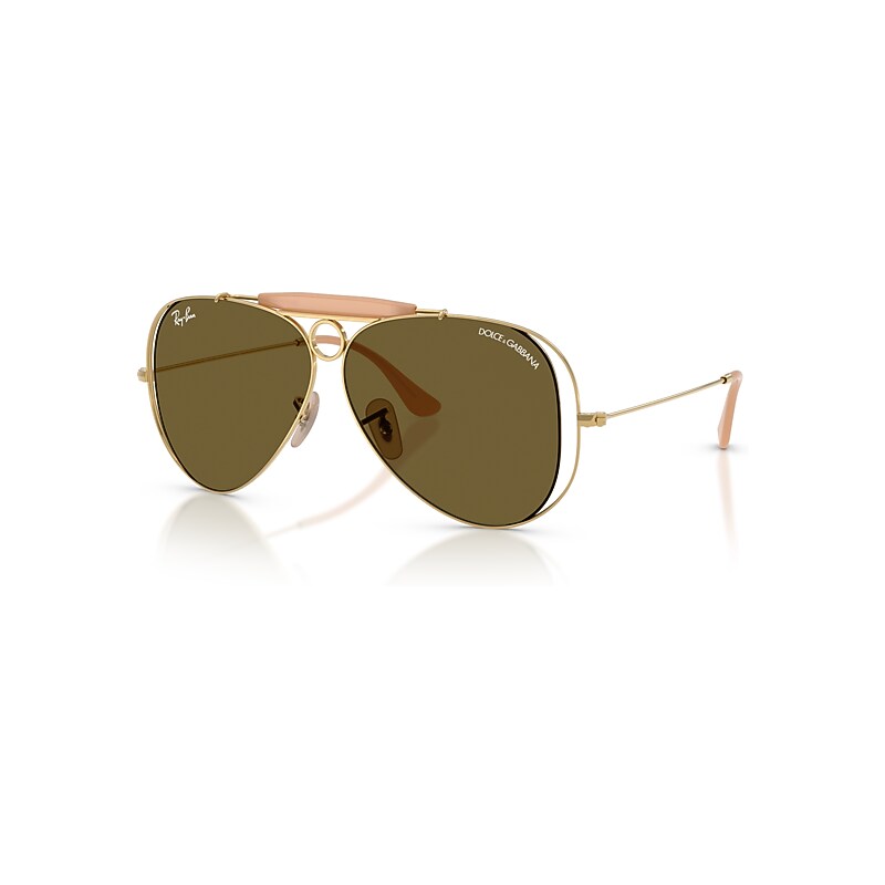 Ray-Ban Sunglasses  The Shooter By Dolce&Gabbana - Arista Gold Frame Brown Lenses 58-09, RB3138M