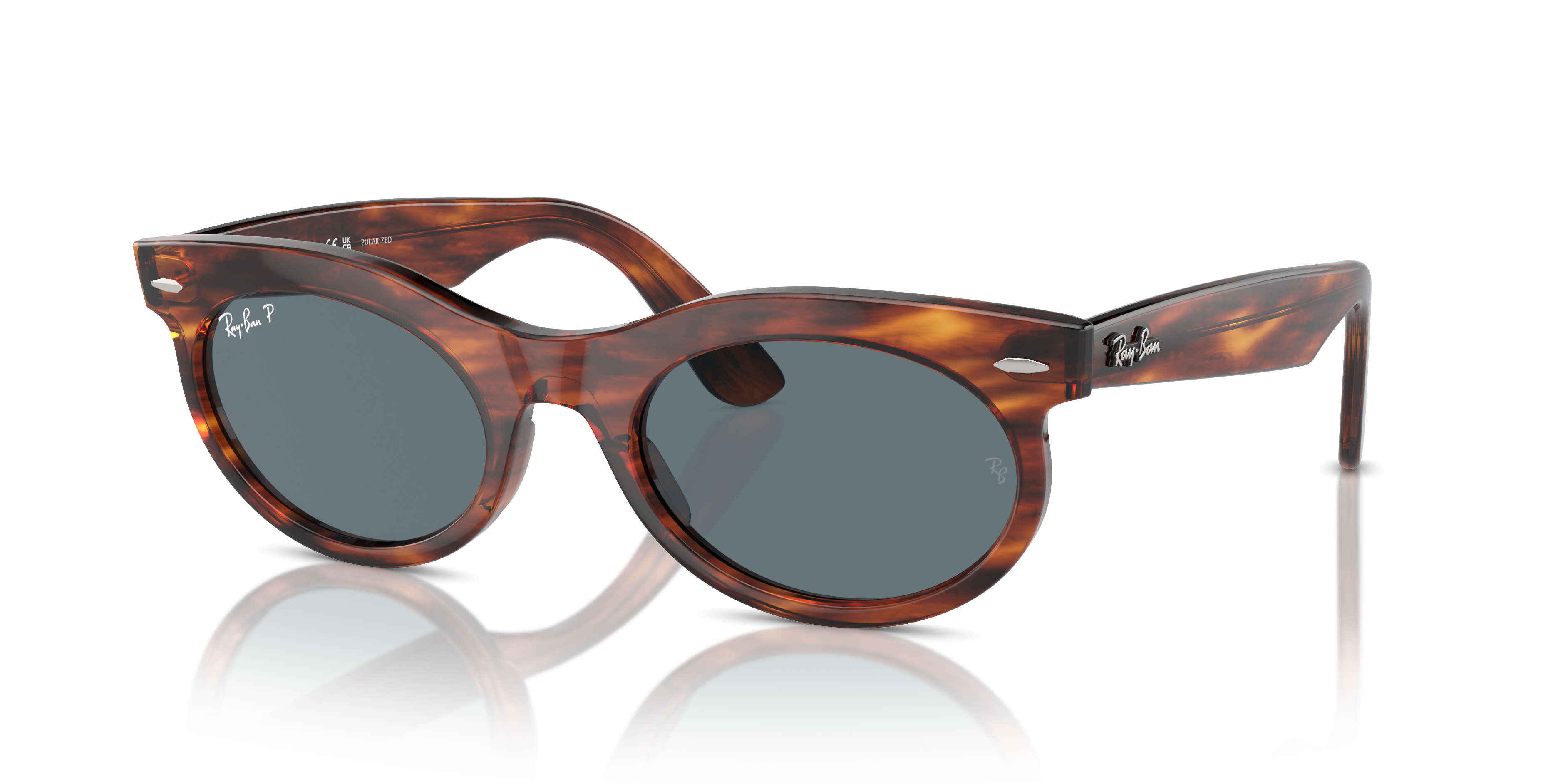 WAYFARER OVAL Polished Striped Havana Frame Dark Blue Lenses 50-22
