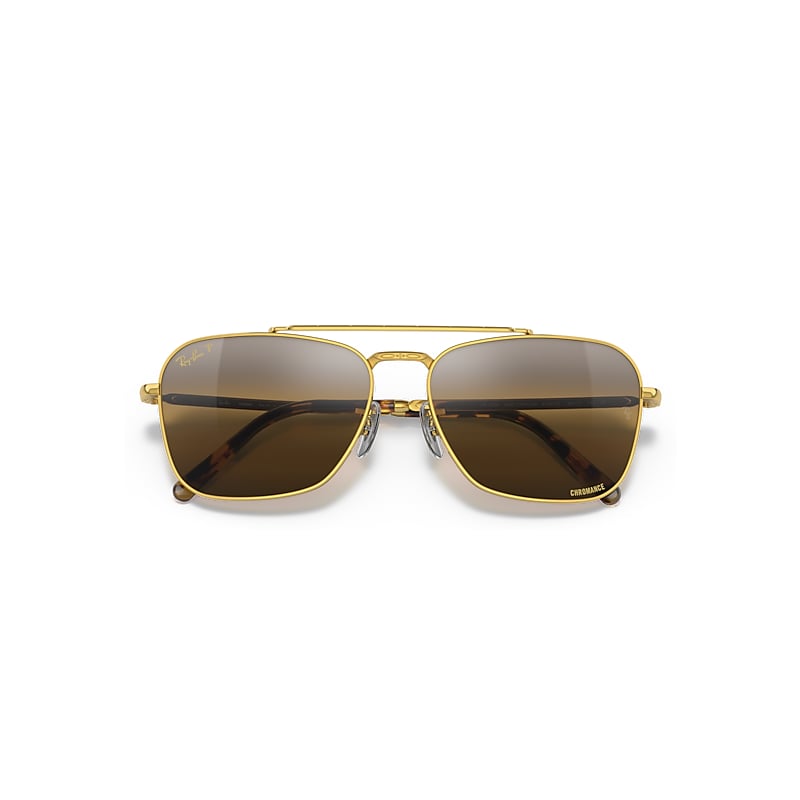 Ray-Ban New Caravan Sunglasses Gold Frame Brown Lenses Polarized 58-15