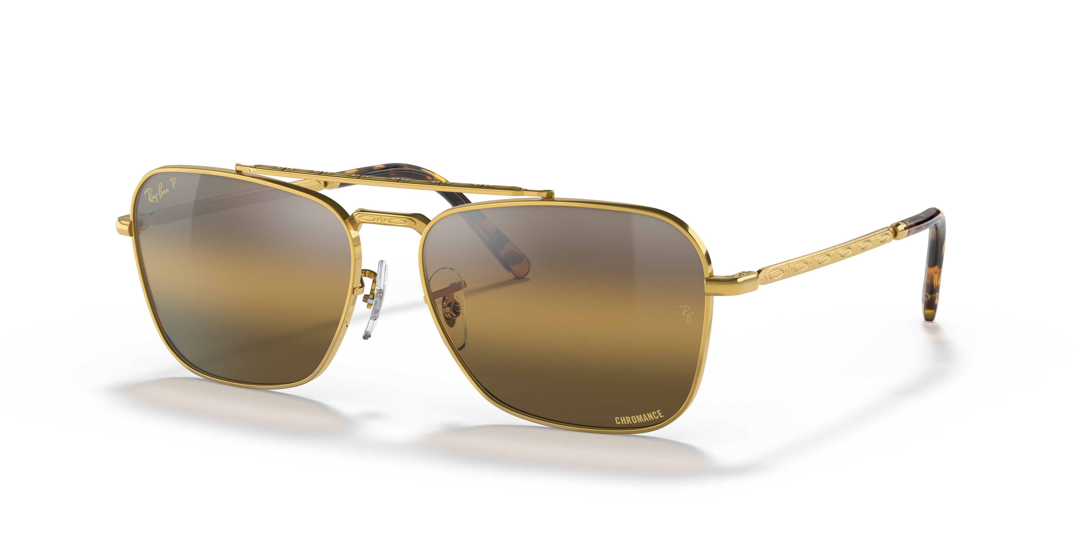 NEW CARAVAN Polished Gold Frame Silver/Brown Lenses 58-15