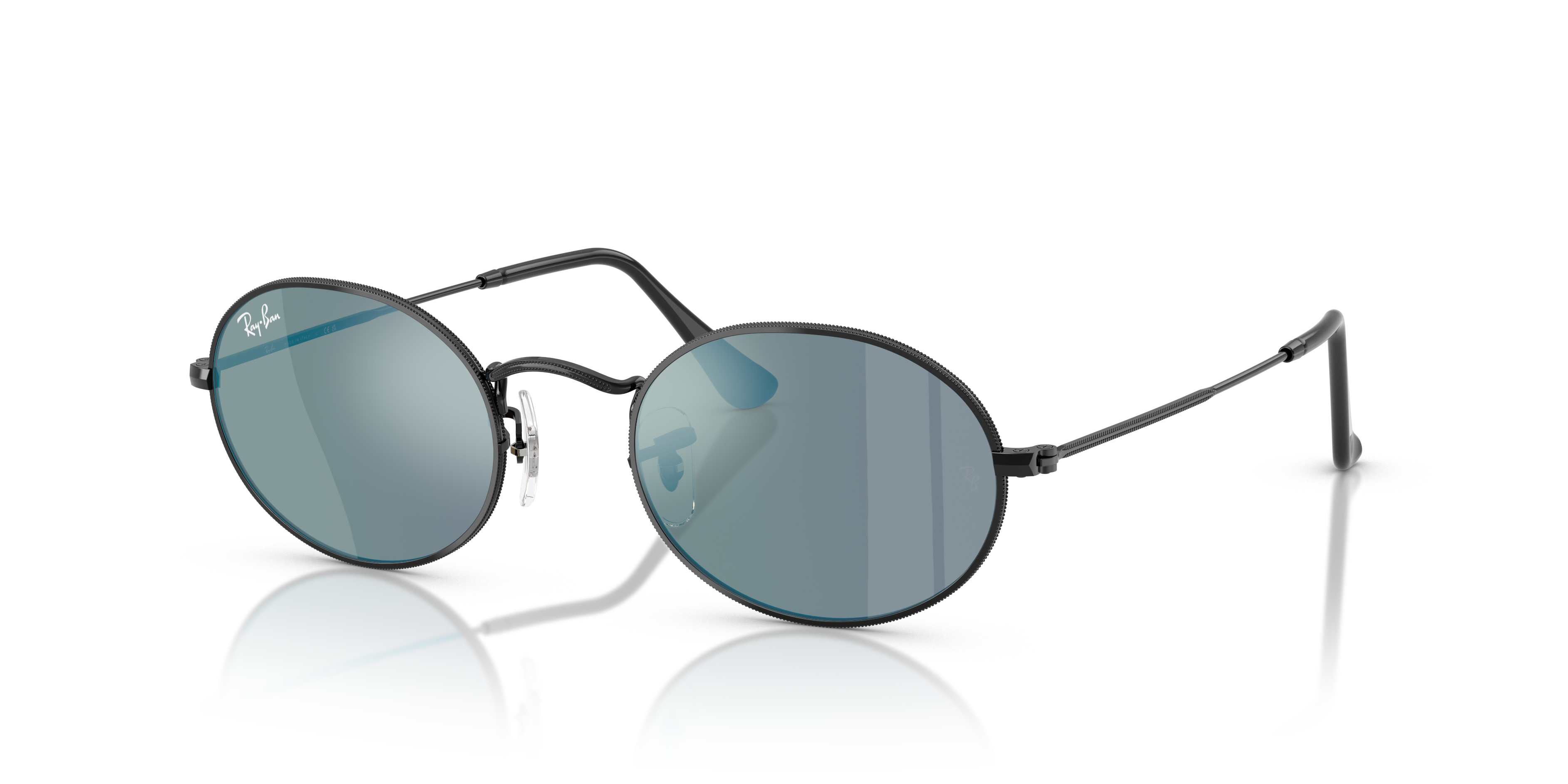 OVAL FLAT LENSES Polished Black Frame Blue Lenses 51-21