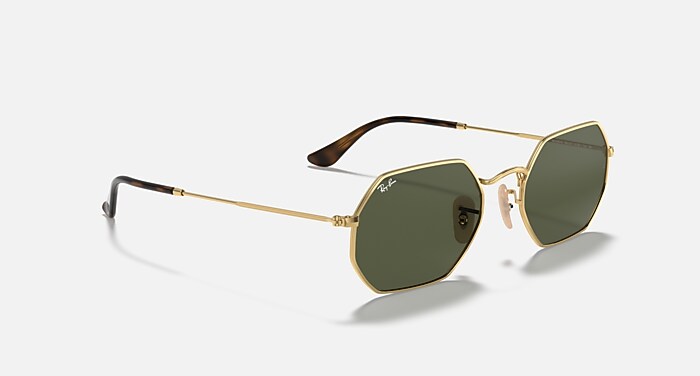 Ray-Ban Octagon Gold Frame Sunglasses with Dark Lenses Ray-Ban Octagonal Metal Sunglasses RB3556N 001 53  main image 2