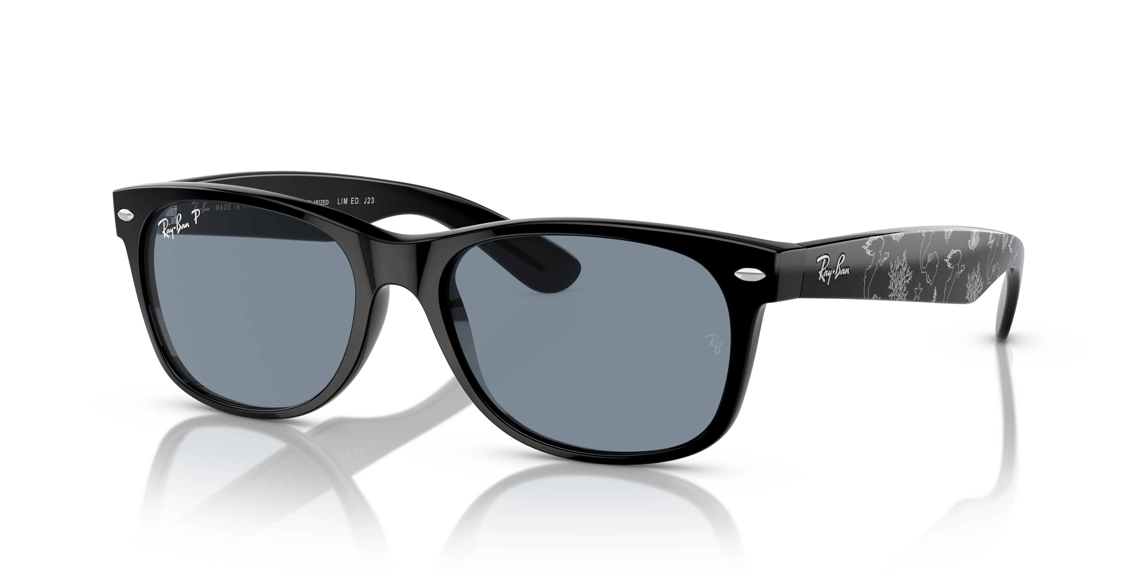 NEW WAYFARER THE LITTLE MERMAID Polished Black Frame Blue Lenses 55-18