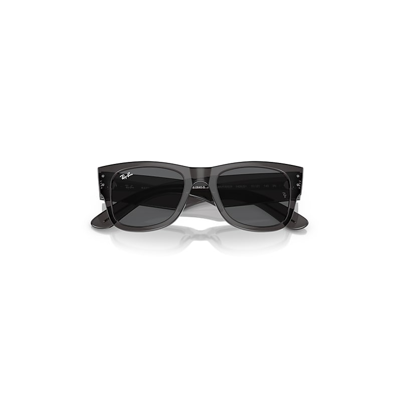 Ray-Ban Mega Wayfarer Sunglasses Transparent Black Frame Grey Lenses 51-21