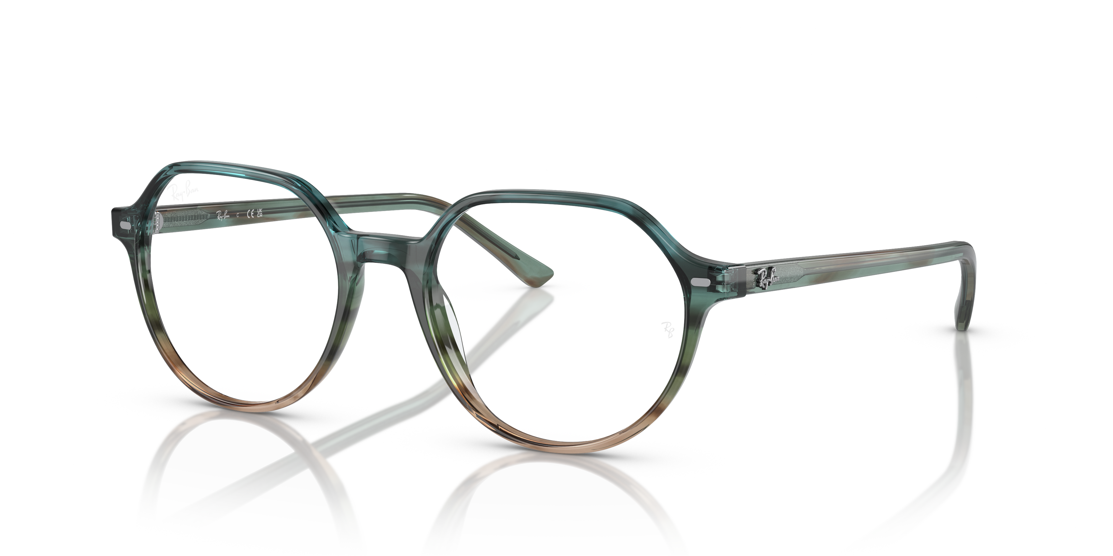 THALIA OPTICS Polished Striped Blue & Green Frame Clear Lenses 49-18