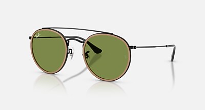 ★美品 レイバン RB3647N ラウンドダブルブリッジ ゴールド ミラーレンズ ROUND DOUBLE BRIDGE Sunglasses in Arista Gold and G-15 Green