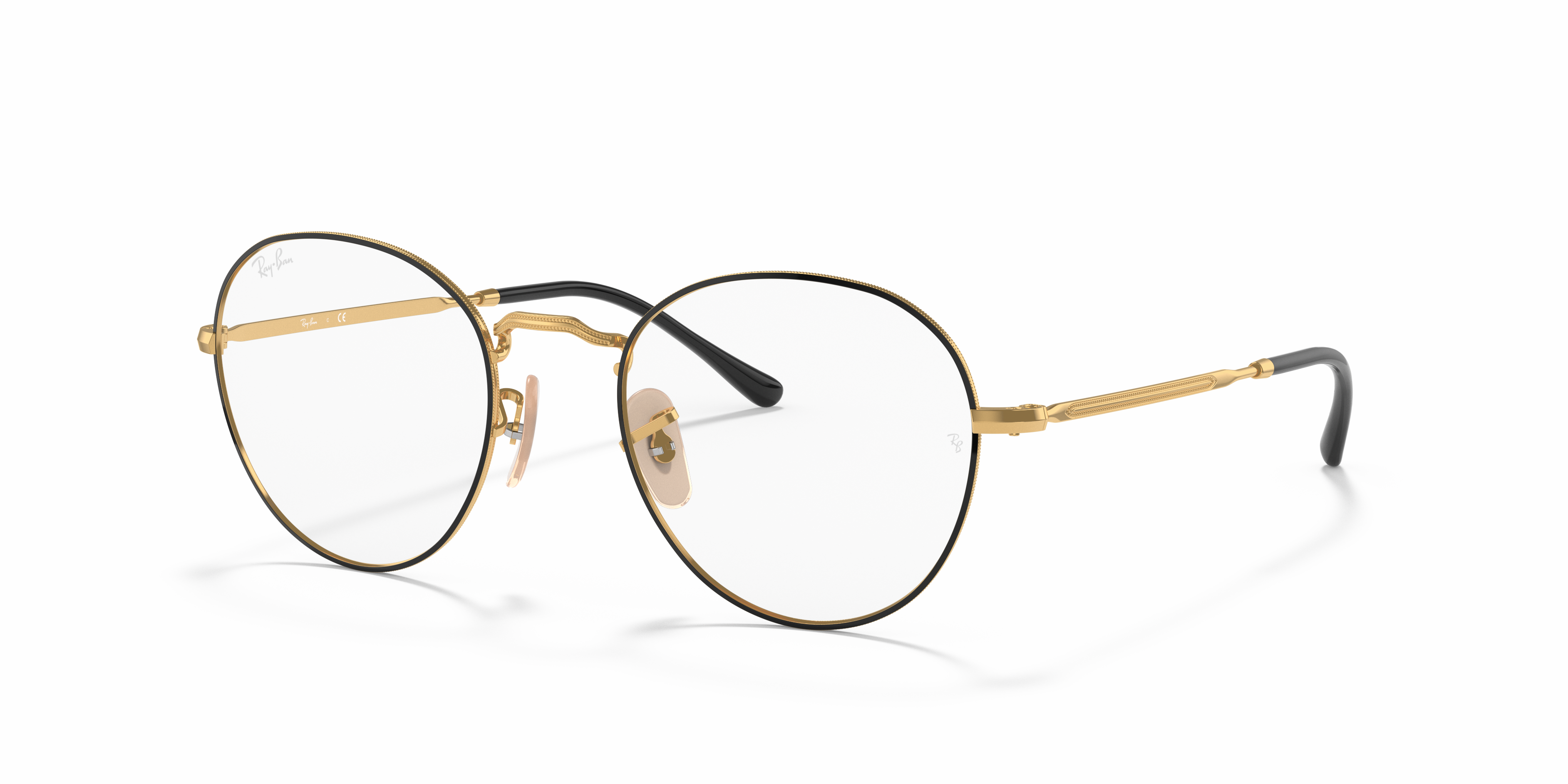 ROUND METAL OPTICS II Polished Black On Gold Frame Clear Lenses 51-20