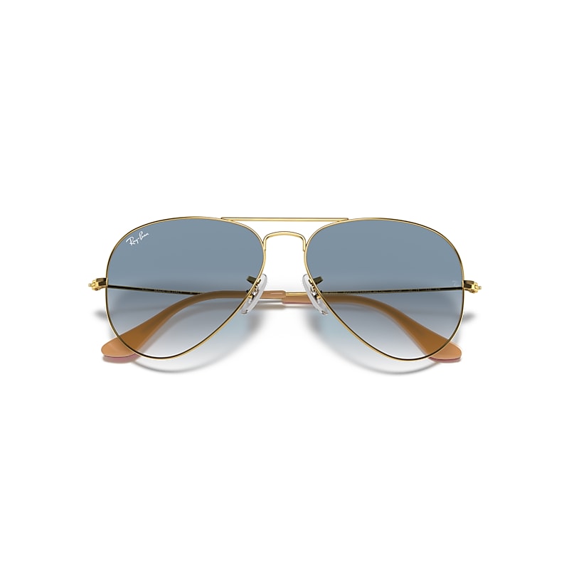 Ray-Ban Aviator Gradient Sunglasses Arista Gold Frame Blue Lenses 62-14