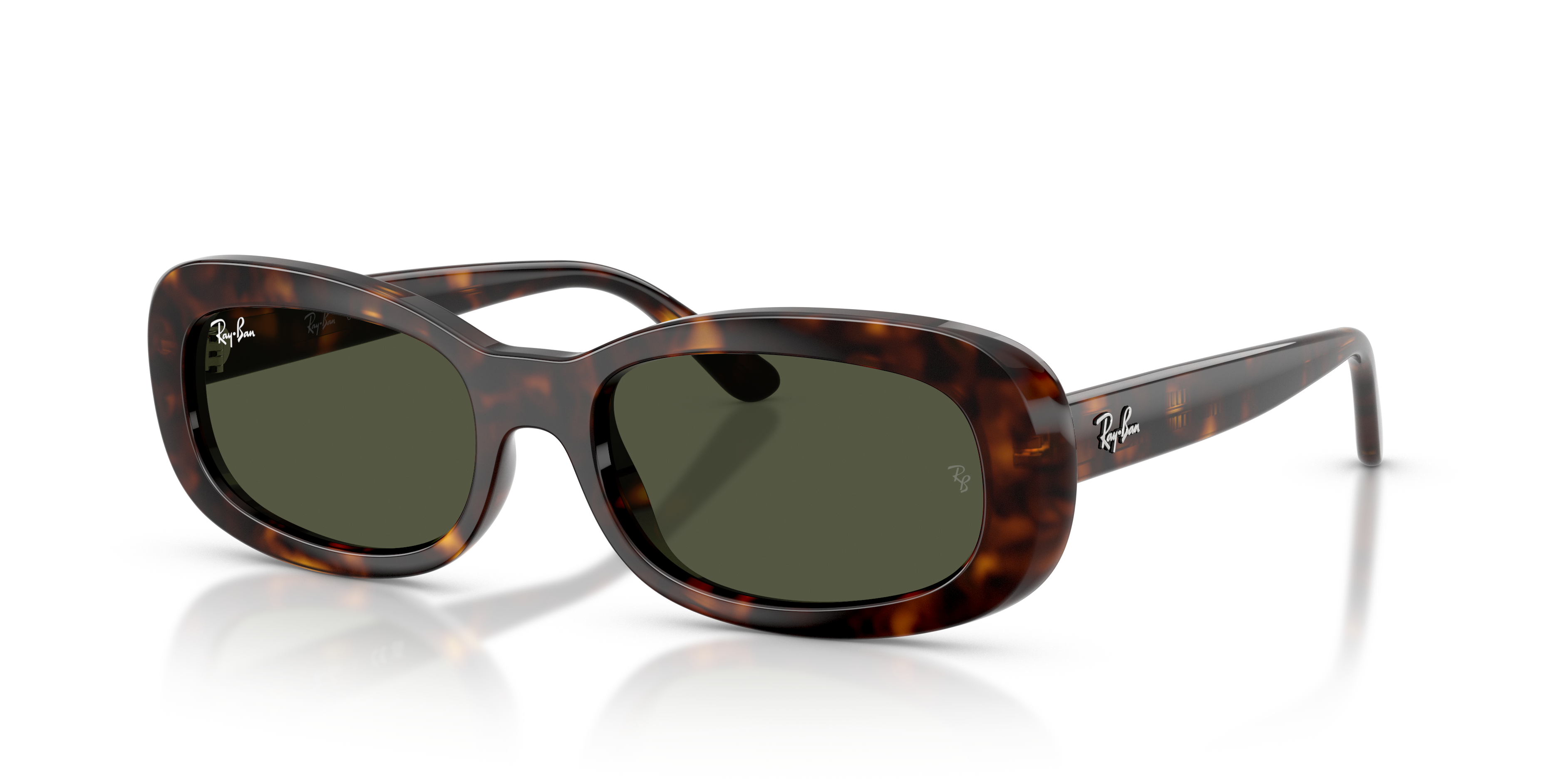 RB2221 Polished Havana Frame Green Lenses 55-18