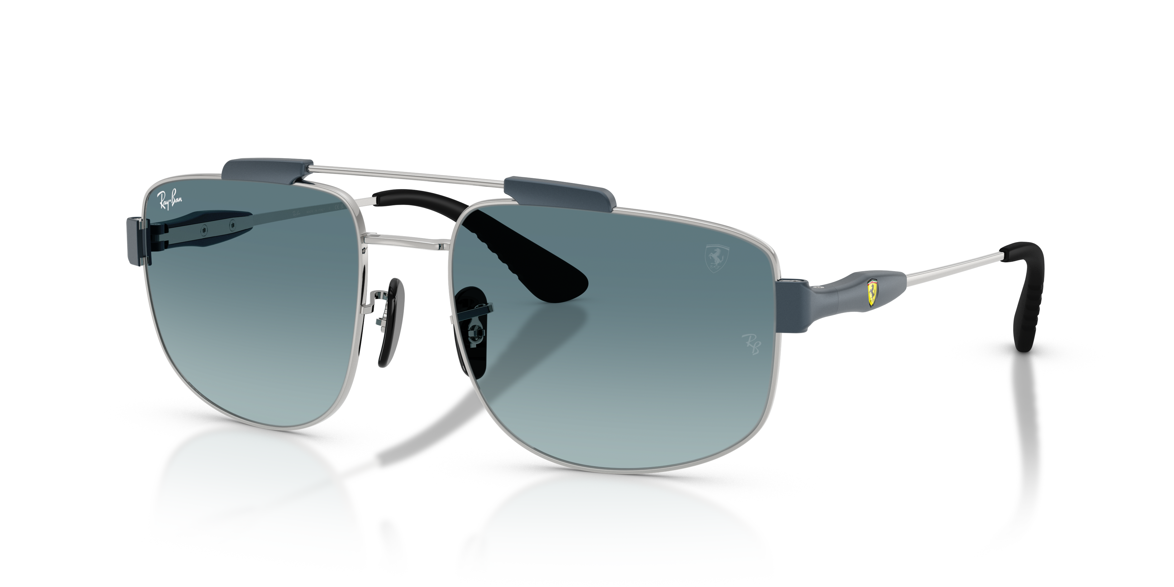 RB3789M SCUDERIA FERRARI COLLECTION Polished Silver Frame Blue Gradient Grey Lenses 58-18