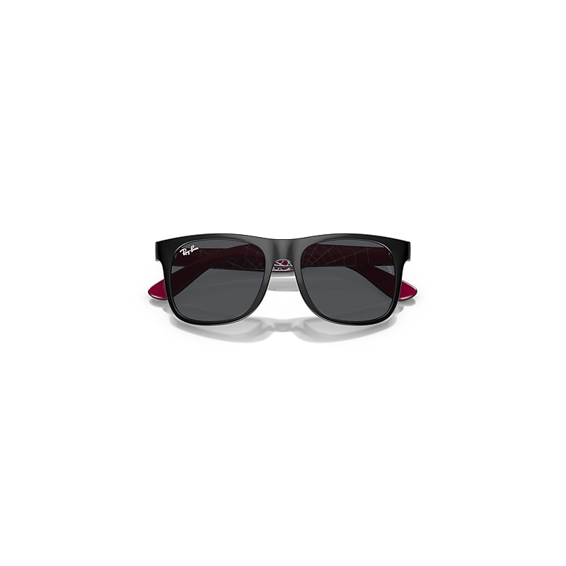 Ray-Ban Justin Kids Marvel Gwen Stacy Sunglasses Black And Pink Internal With Black Web Frame Grey Lenses 48-16