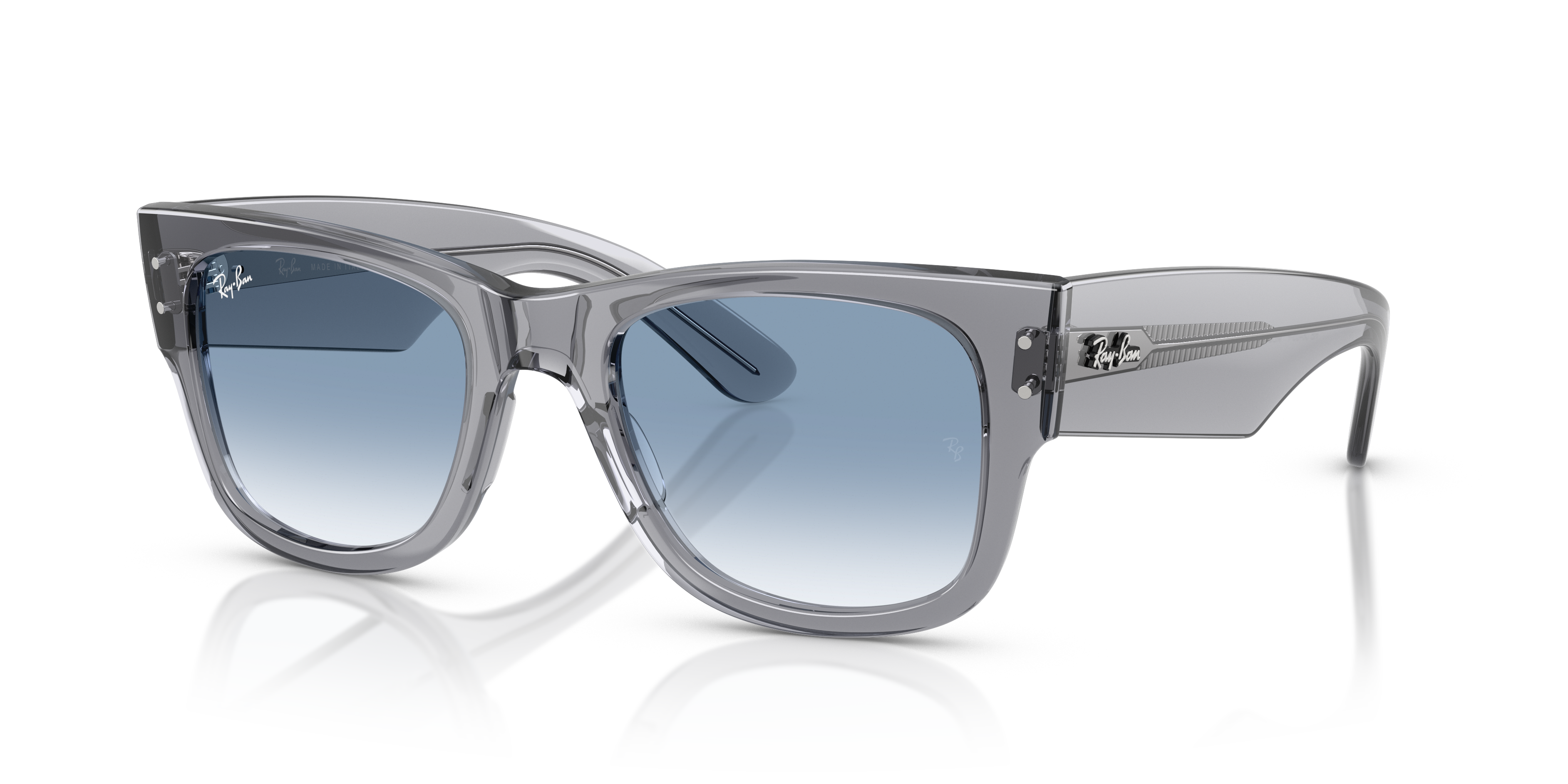 MEGA WAYFARER Polished Transparent Grey Frame Clear Gradient Blue Lenses 52-21