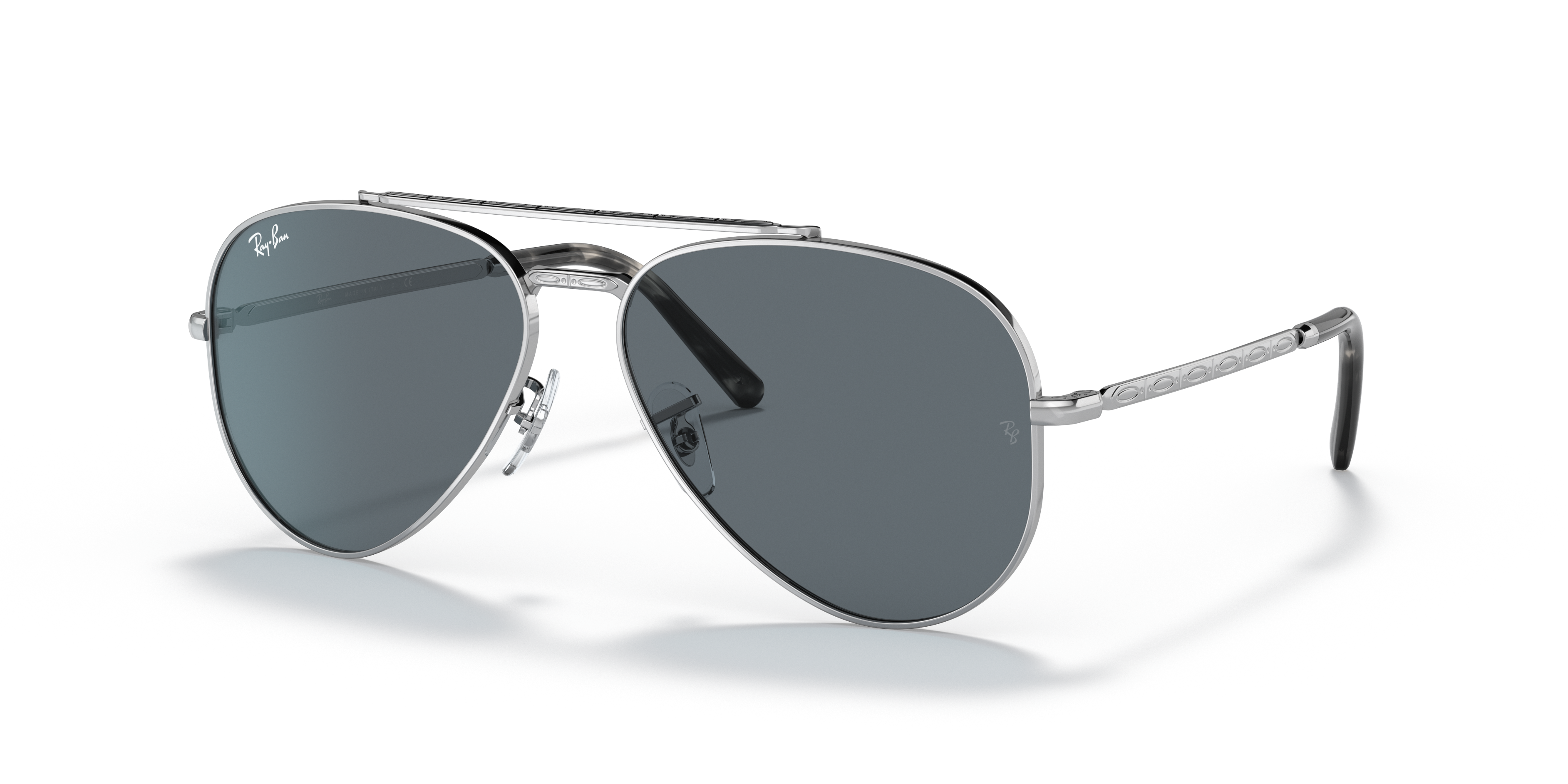 NEW AVIATOR Polished Silver Frame Blue Lenses 58-14