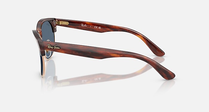 Ray-Ban Sunglasses Unisex Clubmaster Reverse - Striped Havana Frame Blue Lenses 54-21