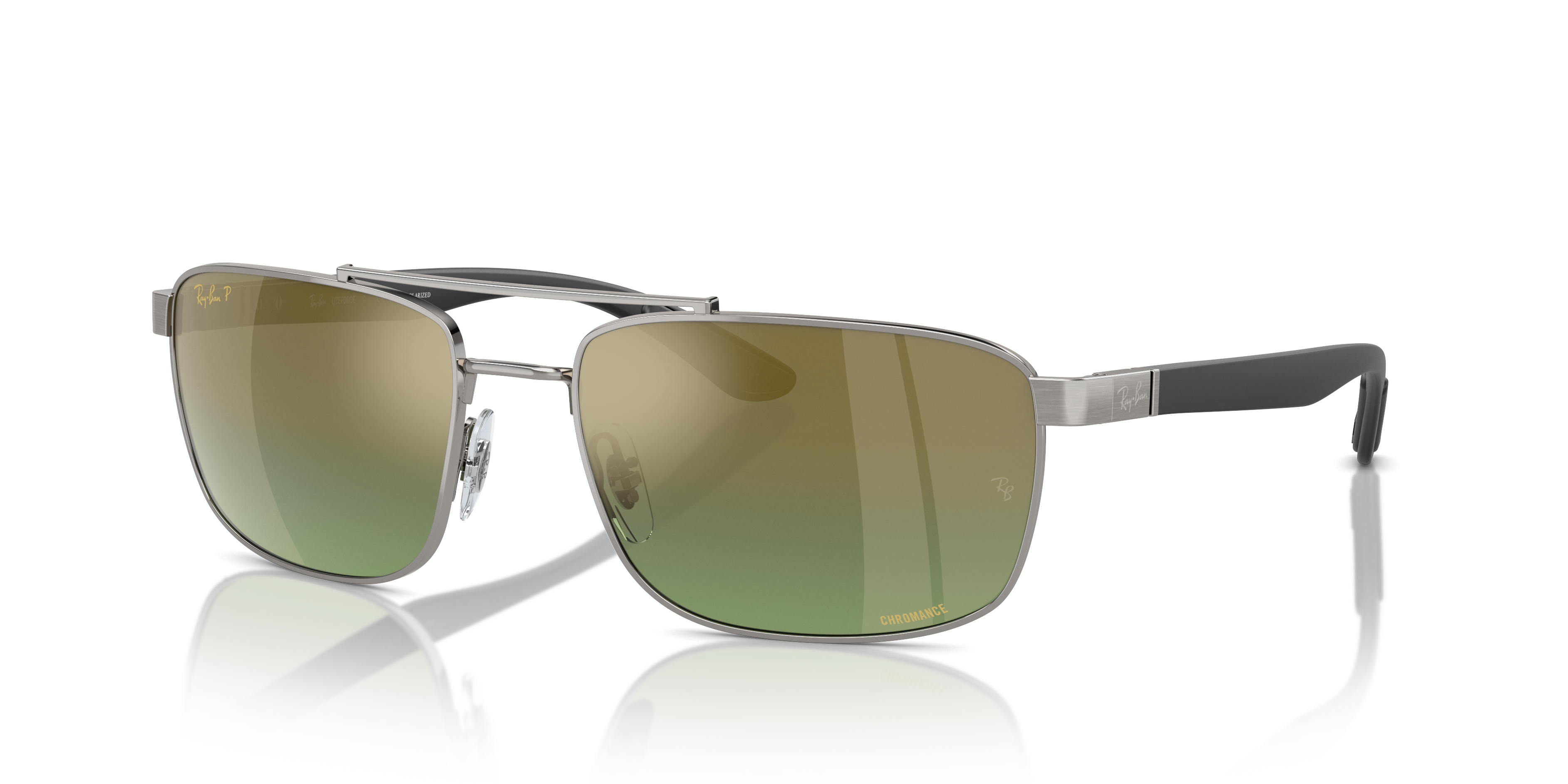 RB3737 CHROMANCE Polished Gunmetal Frame Green & Gold Lenses 60-18