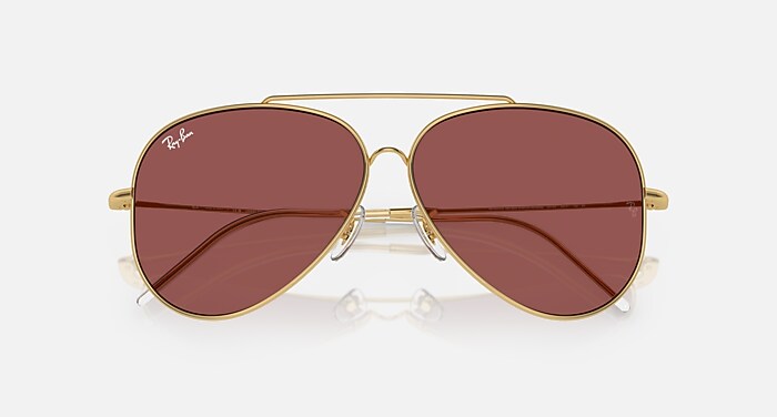 Ray-Ban Sunglasses Unisex Aviator Reverse - Arista Gold Frame Violet Lenses 59-11