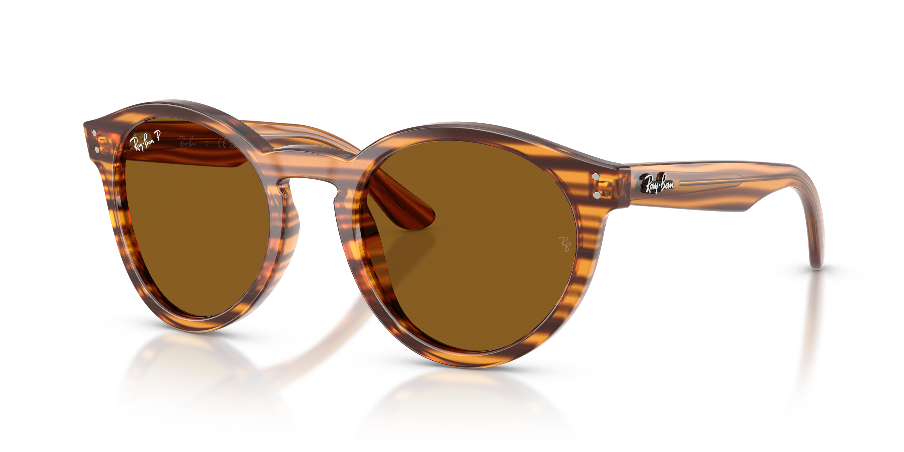 2180 REVERSE Polished Striped Havana Frame Dark Brown Polarized Lenses 52-22