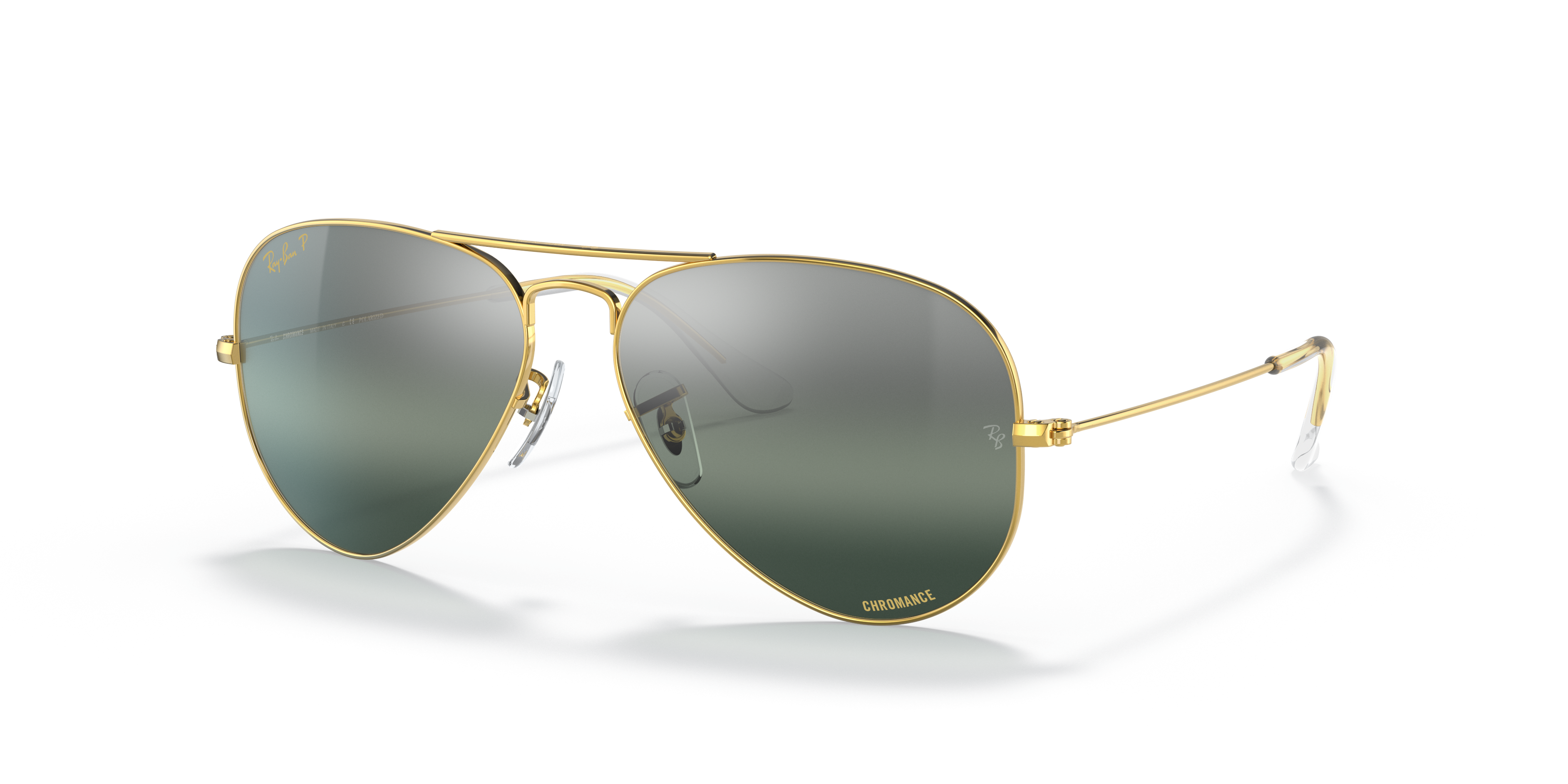 AVIATOR CHROMANCE Polished Gold Frame Silver/Blue Lenses 55-14