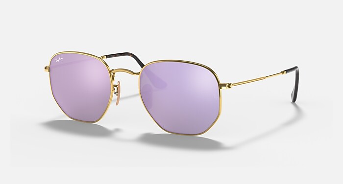 HEXAGONAL FLAT LENSES Sunglasses in Arista Gold and Lilac Mirror