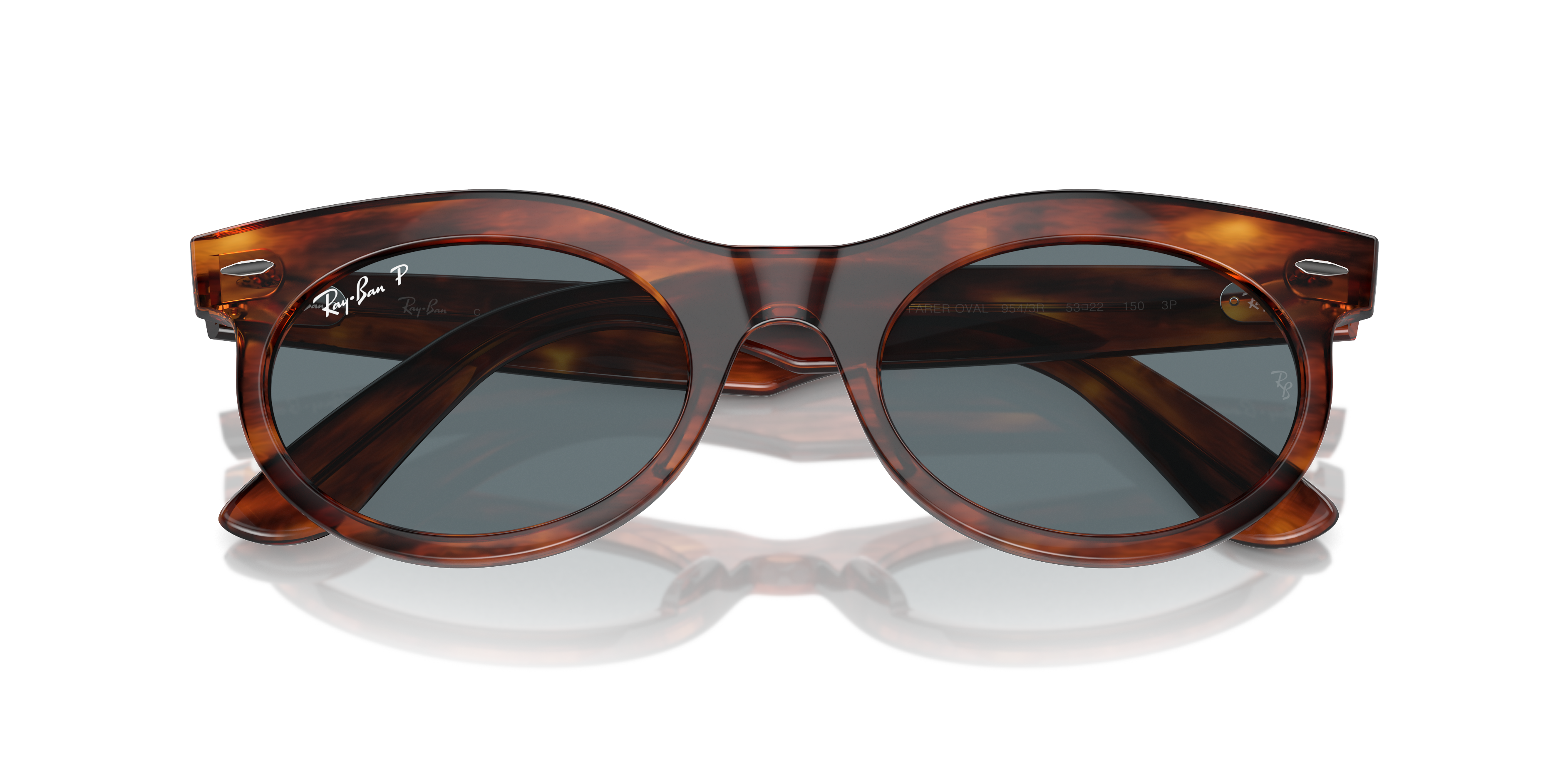 WAYFARER OVAL Sunglasses in Striped Havana and Dark Blue Polarized