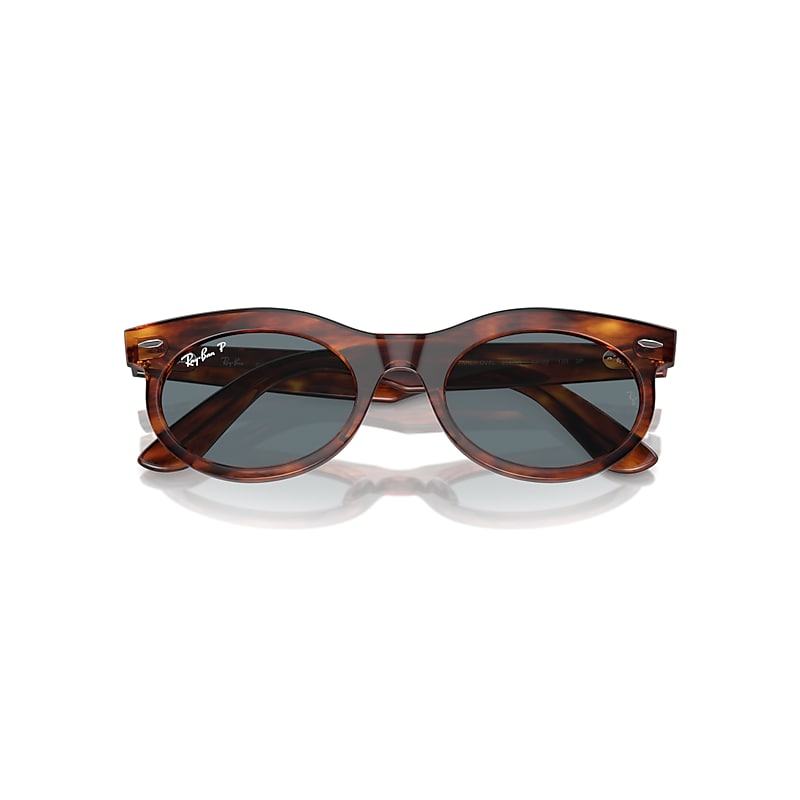 Ray-Ban Wayfarer Oval Sunglasses Striped Havana Frame Blue Lenses Polarized 53-22