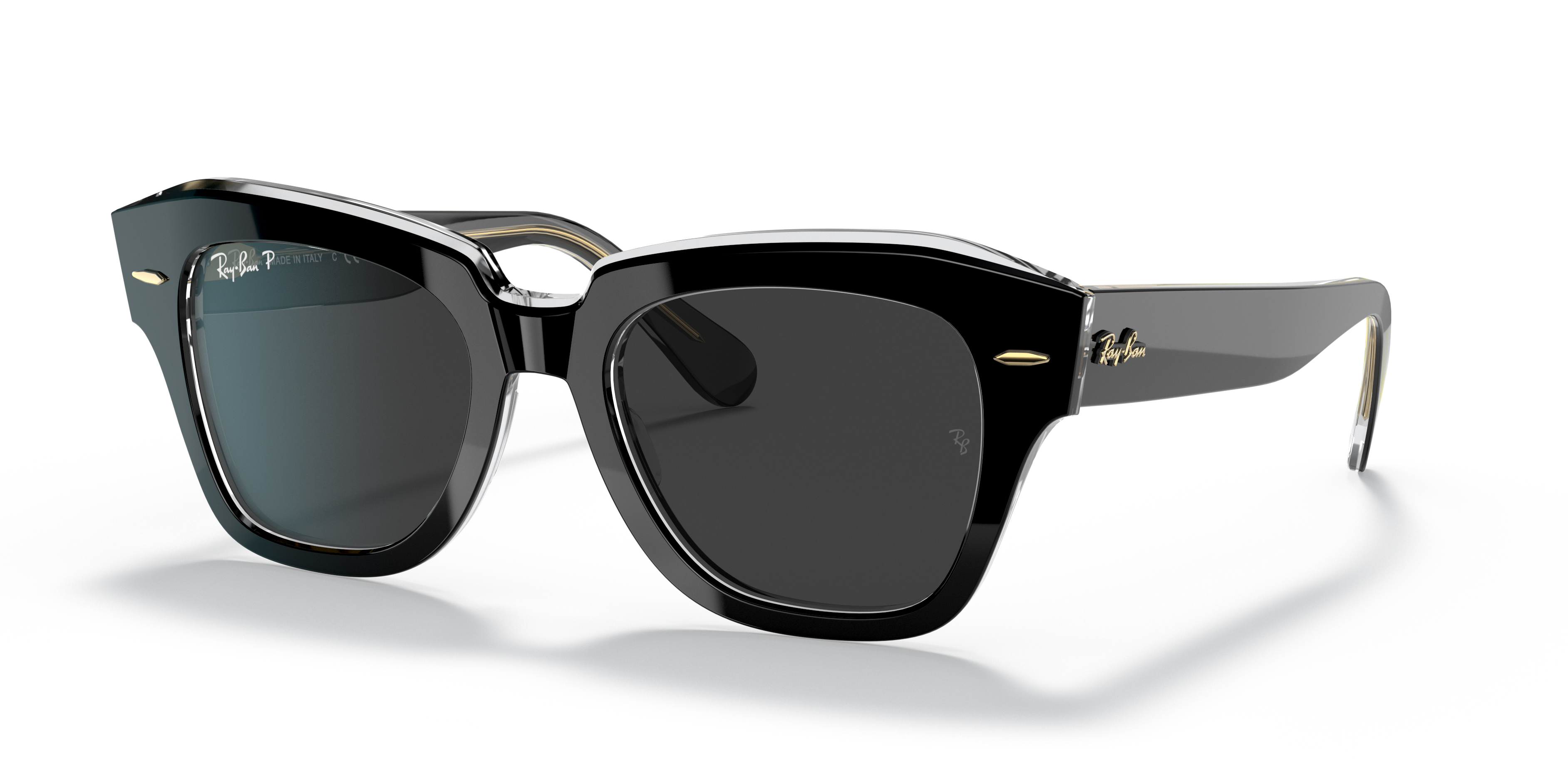 STATE STREET @COLLECTION Polished Black On Transparent Frame Polarized Black Classic Lenses 49-20
