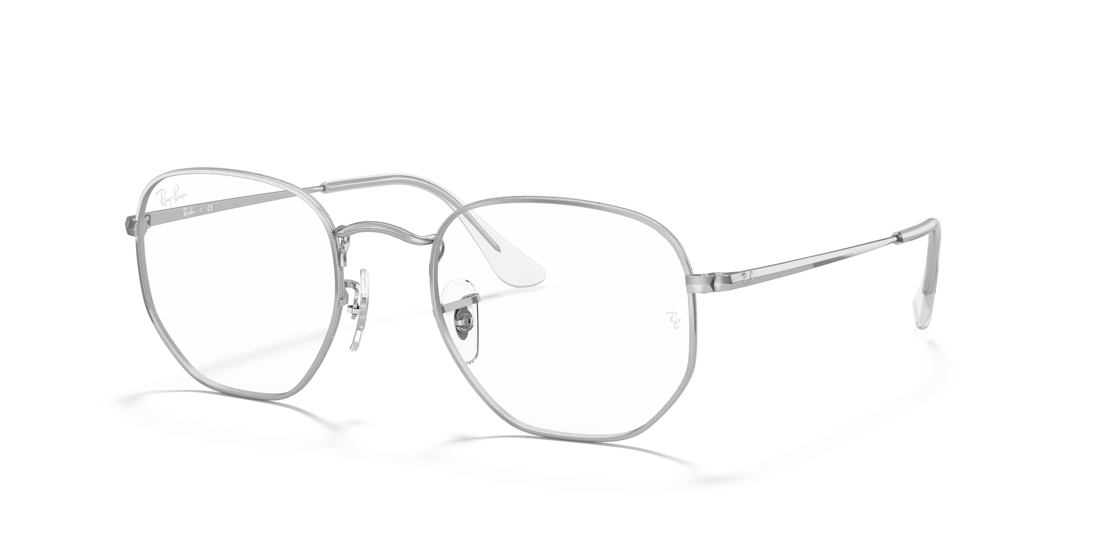 HEXAGONAL OPTICS Polished Silver Frame Clear Lenses 51-21