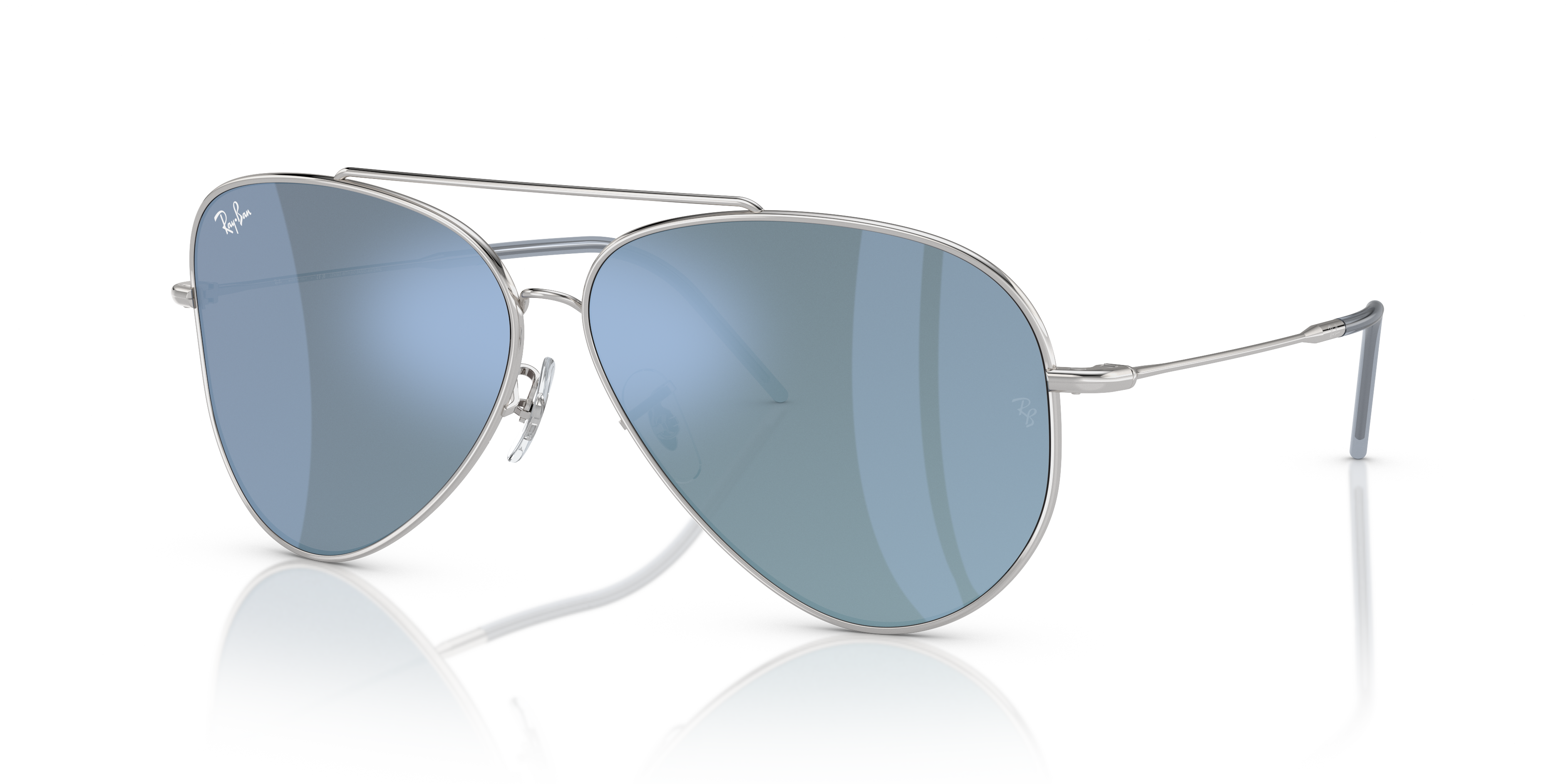 AVIATOR REVERSE Polished Silver Frame Light Blue Lenses 62-11