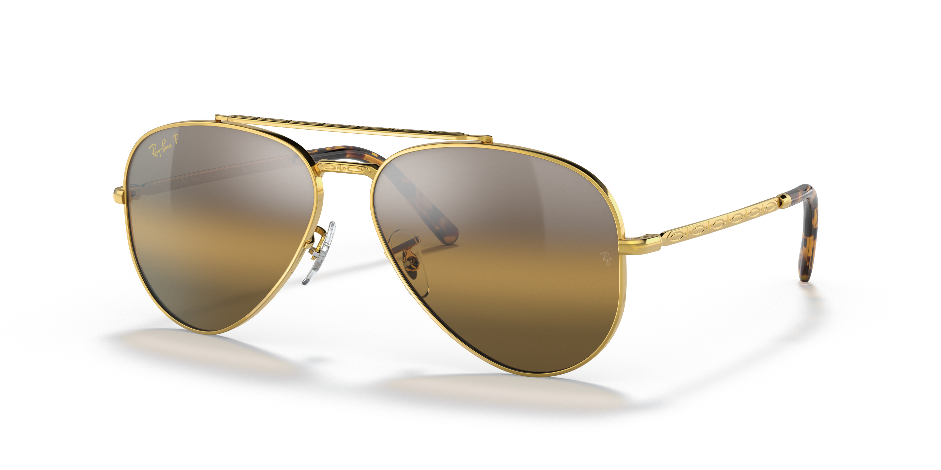NEW AVIATOR Polished Gold Frame Silver/Brown Lenses 62-14