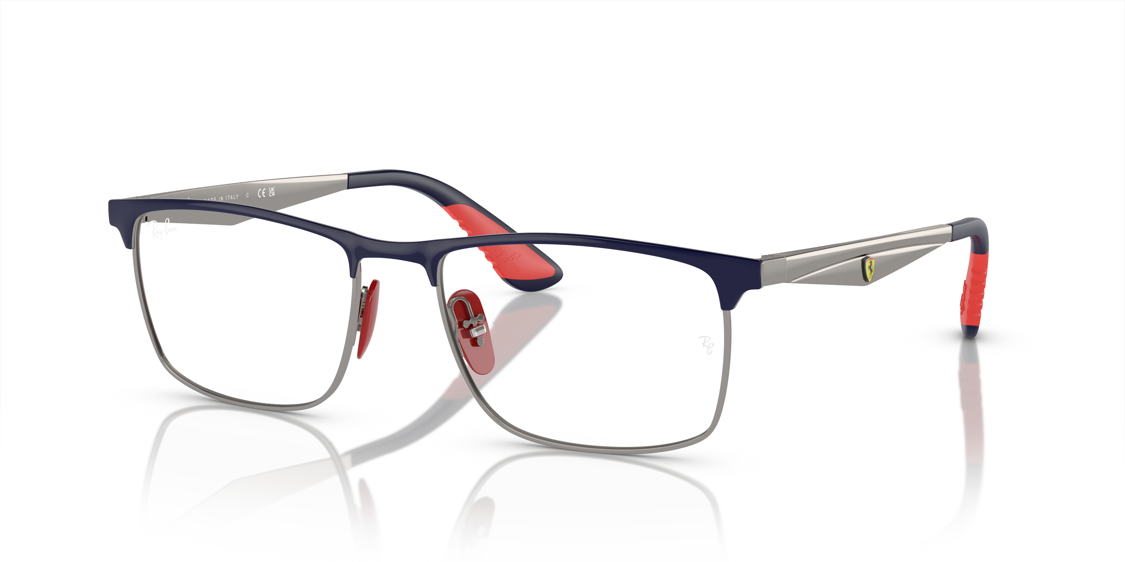 RB6516M OPTICS SCUDERIA FERRARI COLLECTION Polished Blue On Gunmetal Frame Clear Lenses 55-18