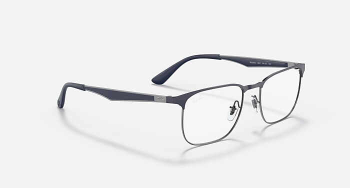 an GOZEN Blu-ray RAY BAN Eyeglasses RX6363 2889 Gunmetal Top On Electric Blue